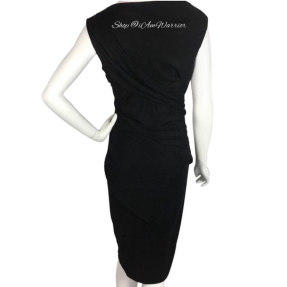 Diane von Furstenberg black ruched sleeveless wool midi-dress *shop@iamwarrior - Picture 7 of 10